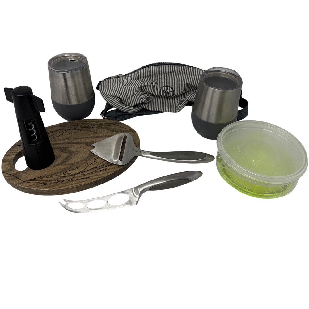 Pampered Chef Wine and Cheese‎ Set Wood Board Tumblers Corkscrew + more